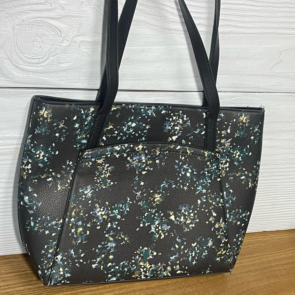 A New Day Black Purse Tote Bag with Floral Print